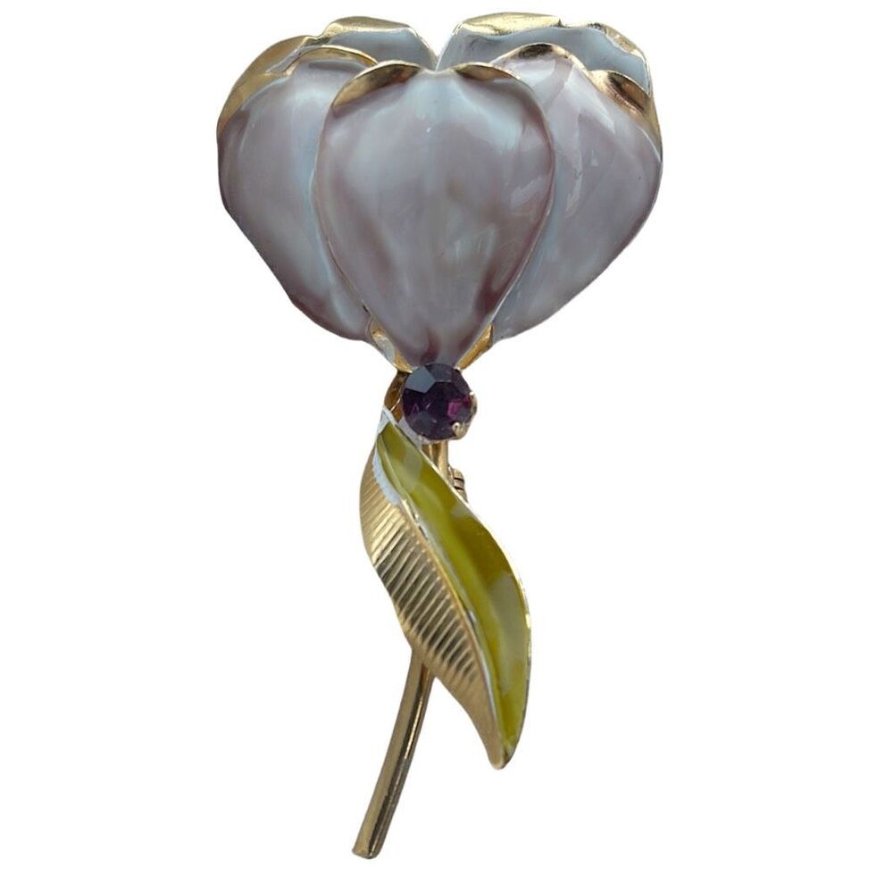 Vintage enamel metal puffed flower brooch. - Picture 1 of 9